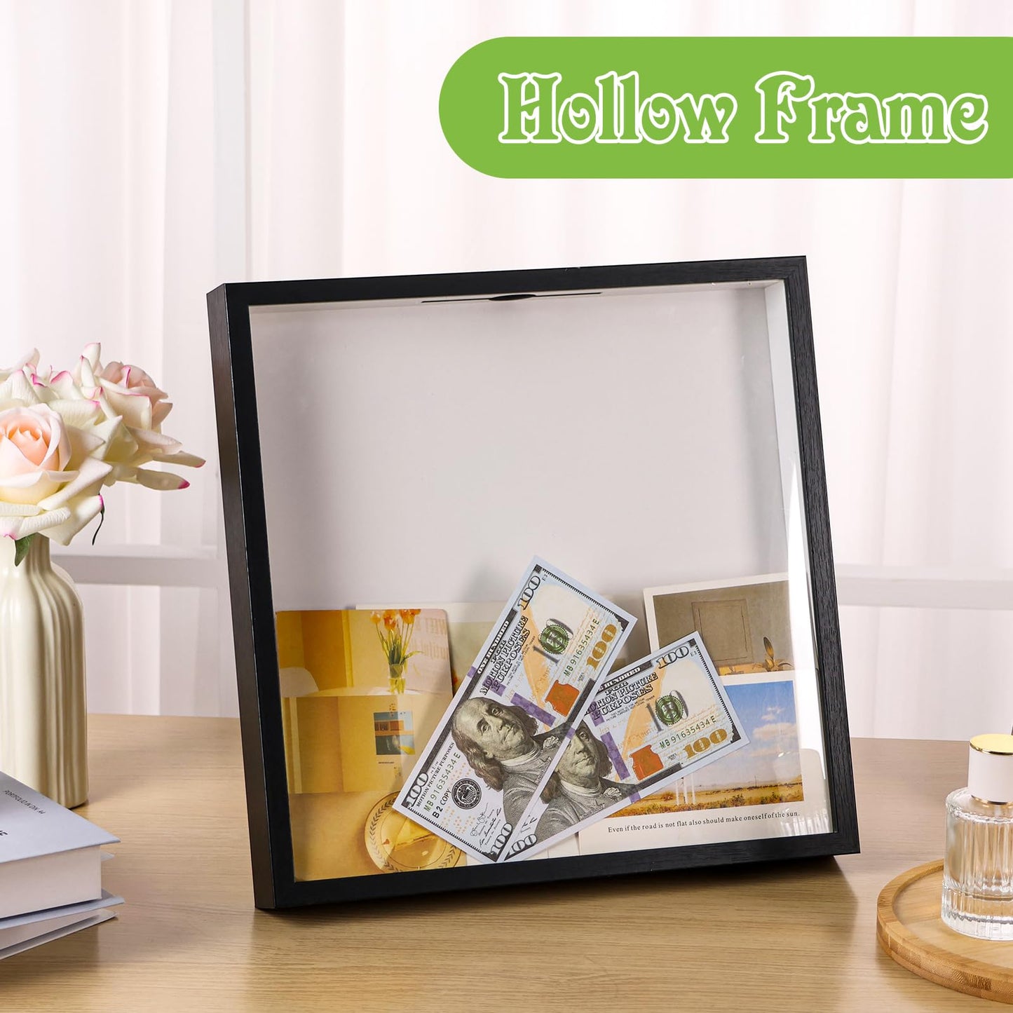 12x12 Traveler Adventure Shadow Box Frame Memory Box for Keepsakes Top Loading Shadow Keepsake Box with Slot for Concert Travel Ticket Stub Memory Wine Bottle Caps Shells Stamps, Creative Travel Gift