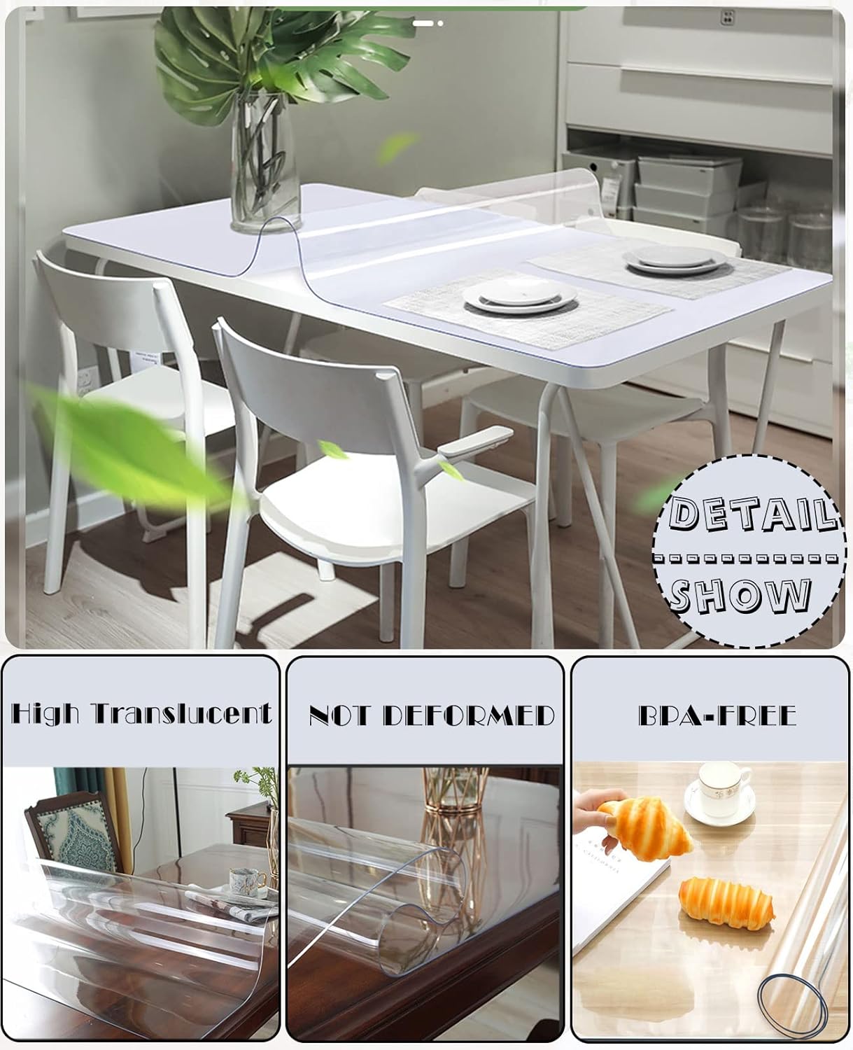 HQYG 1.5mm 13x13 Inch Thick Clear Desk Cover Protector, Rectangular Clear Pad Mat, Plastic Table Cover, Side End Table