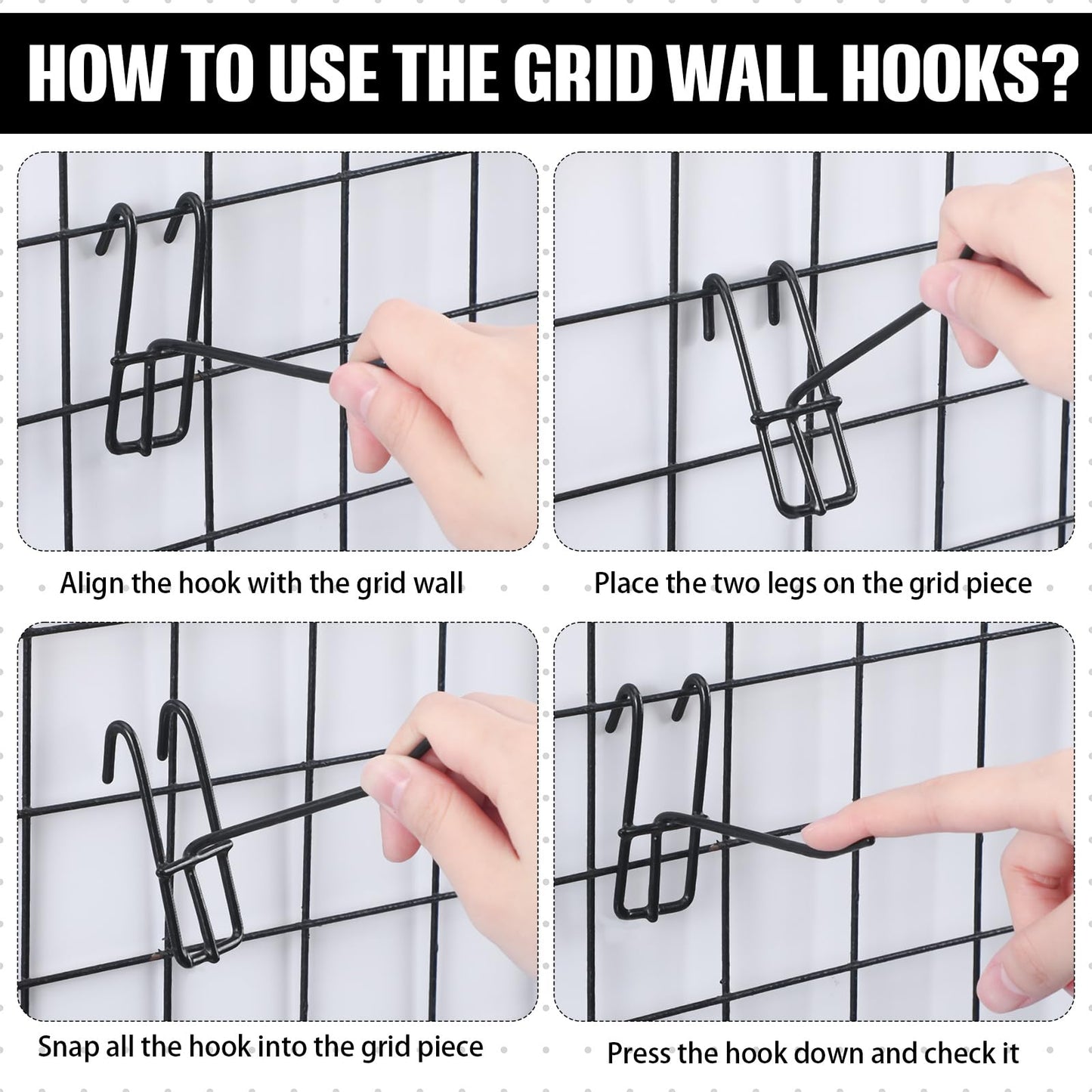Moxweyeni 4 Inch Grid Wall Hooks 25 Pcs Gridwall Panel Hooks Store Garage Wall Mount Organizers Storage Grid Display Hangers for Retail, Craft Show, Home Setup, Customized Display (Black)