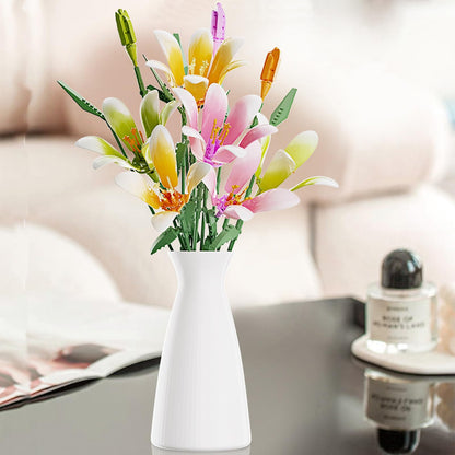 Famiredo Lily Flower Building Kit for Adults, Flower Bouquet Building Block Set, Artificial Flowers Mini Building Bricks for Gifts/Home Decor, Botanical Collection (White)