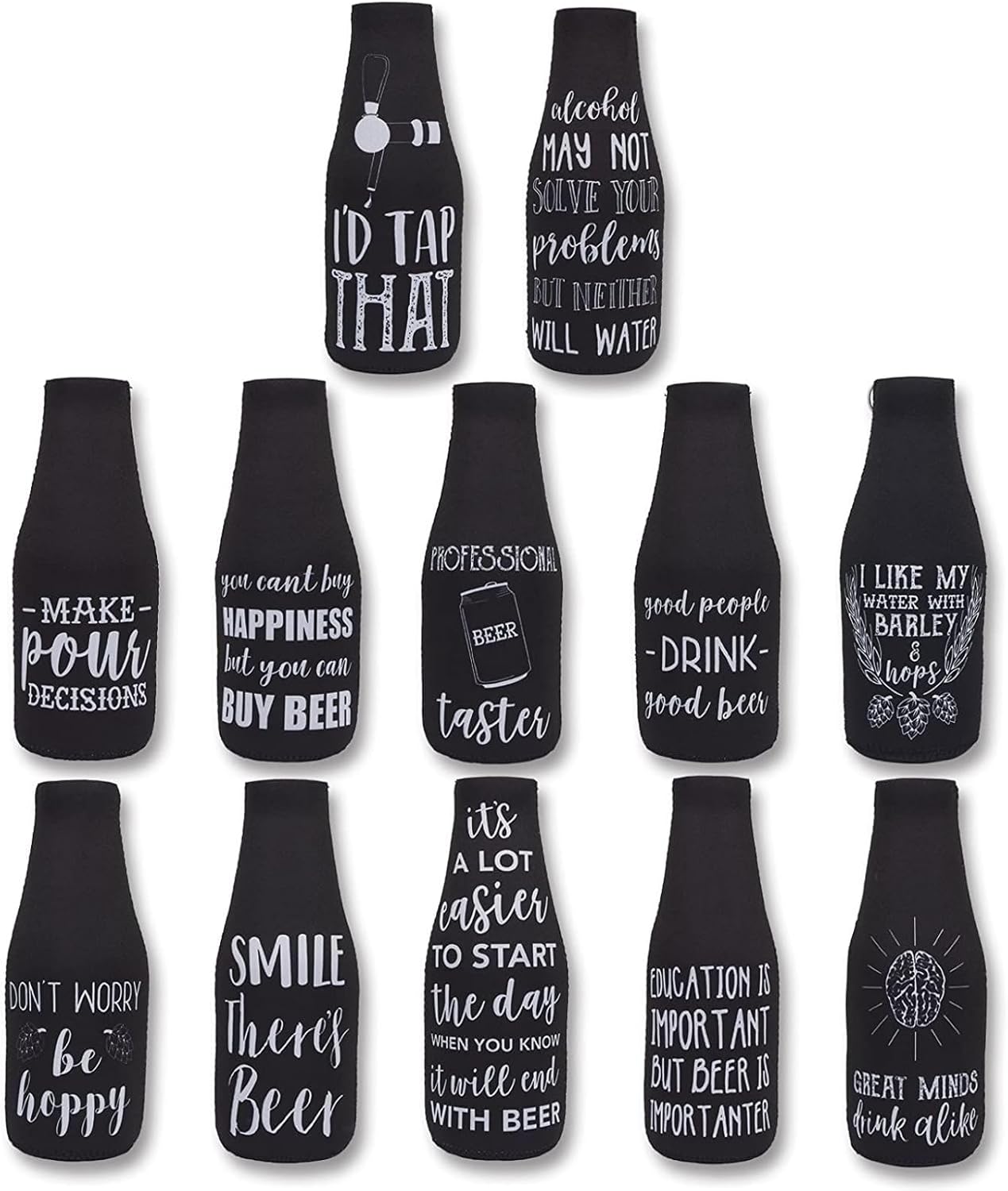 Cozy 12 oz, Pack 12 BLUE PANDA Neoprene Beer Sleeve - Black & White, of - Insulated Beer Bottle Cooler & Soda Can