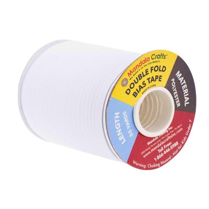 Mandala Crafts 55 Yards 1/2 Inch White Double Fold Bias Tape for Sewing - Bias Binding Tape for Quilting Binding, Hemming, Seam, and Fabric Piping