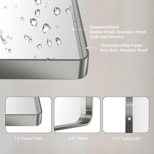 LOAAO Brushed Nickel Bathroom Mirror - 28X36 Inch Rounded Rectangle Design | Anti-Rust & Shatter-Proof