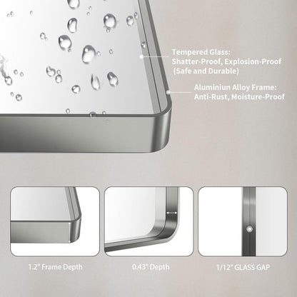 LOAAO Brushed Nickel Bathroom Mirror - 28X36 Inch Rounded Rectangle Design | Anti-Rust & Shatter-Proof