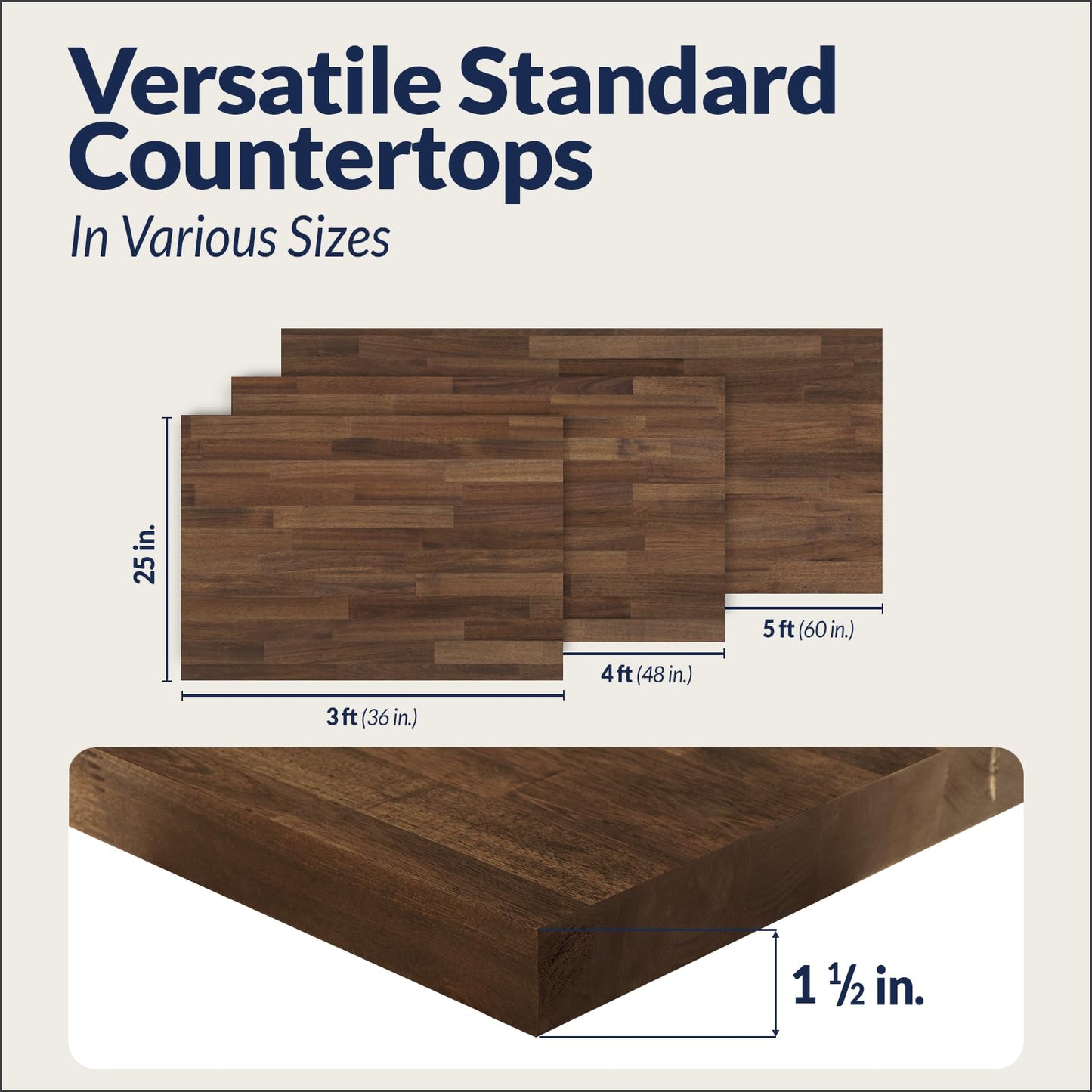 Howizz Walnut Butcher Block Countertop 60 x 25 x 1.5 Inches - Solid Wood Table Top for Desk Top, Dining Table, Workbench Top