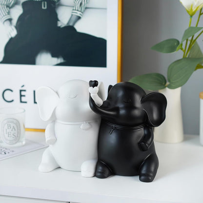 5" YU FENG Adorable Elephant Bookends in Black&White Resin Unique Cute Book Ends for Home Bedroom Desk Bookshelf