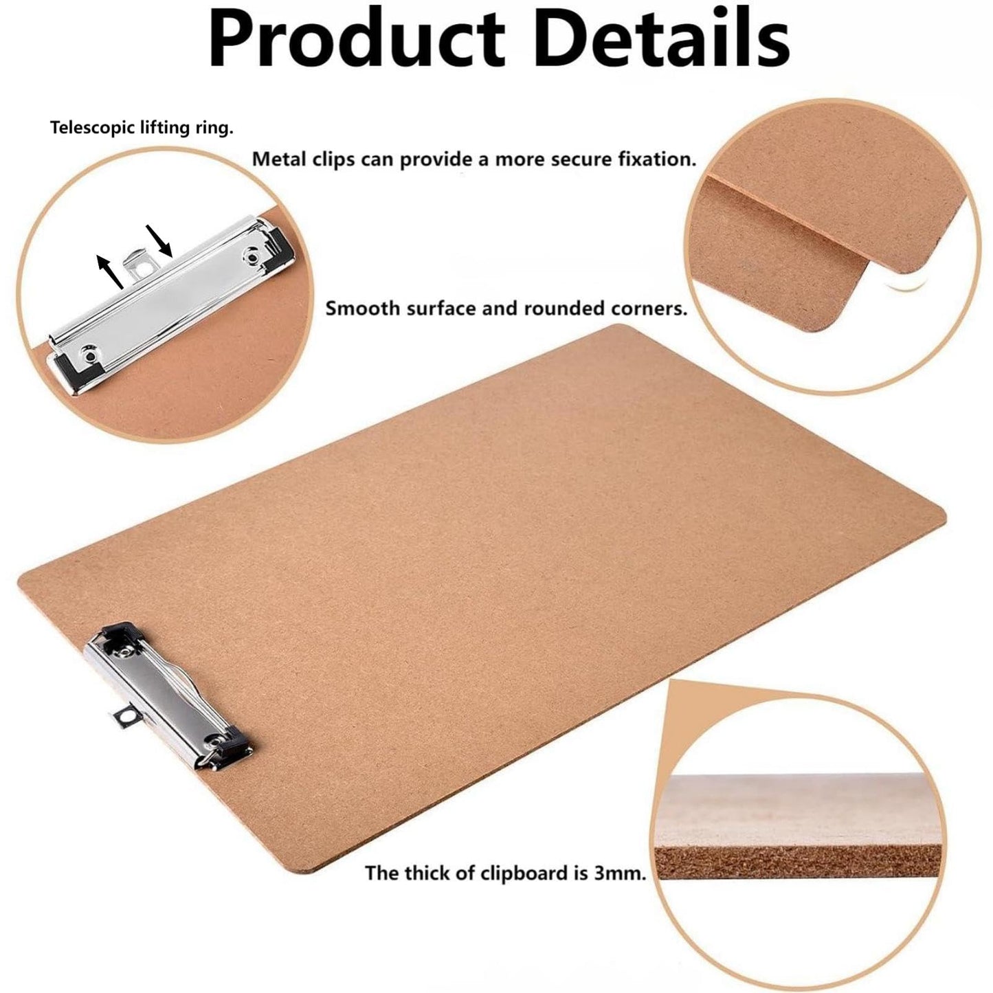CKKAPTURE 2 Pack Hardboard Office Clipboards - 11x17 Inches, Low Profile Clip, Horizontal and Vertical Design - Ideal for Office, School, and Art Projects