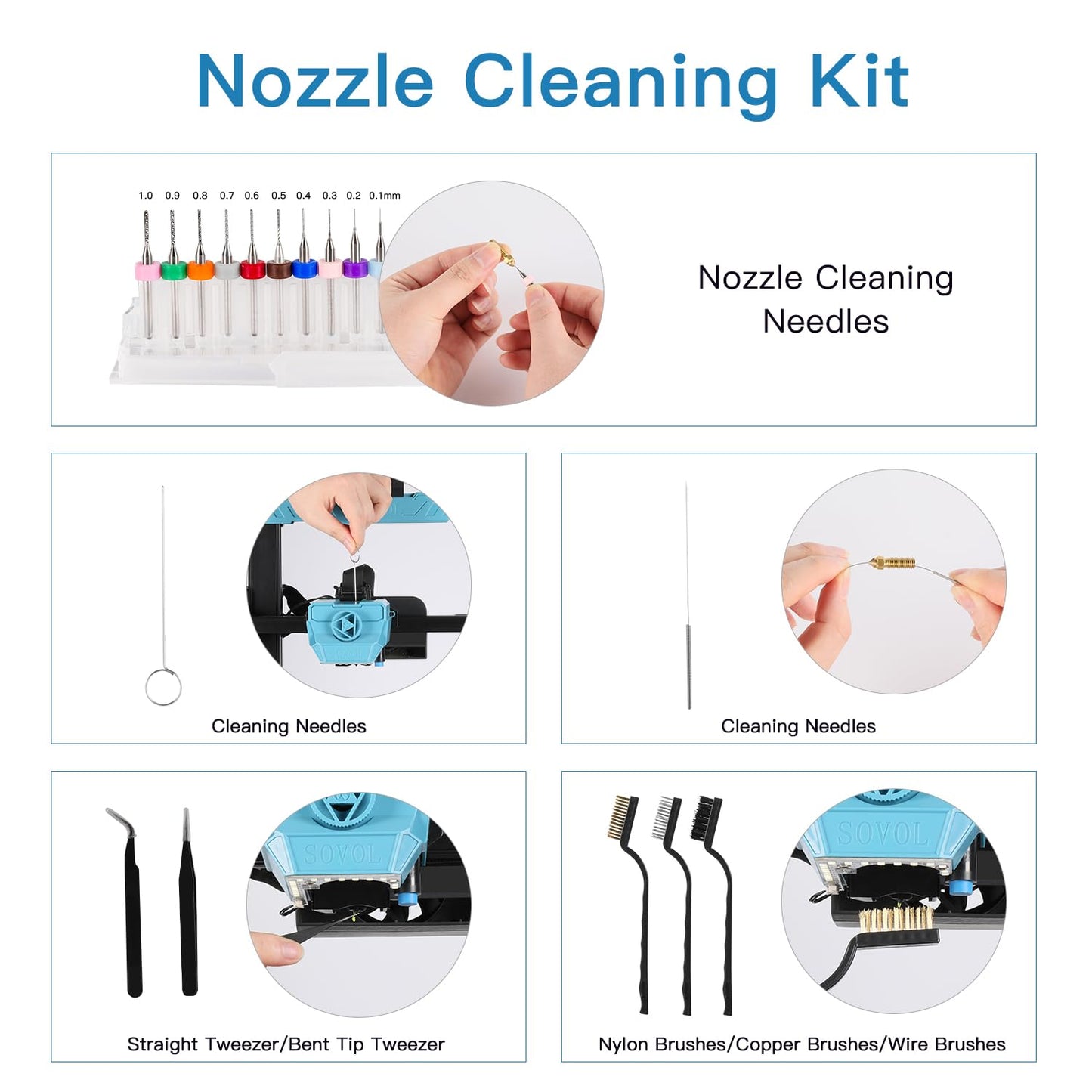 Sovol 3D Printer Tools Kit, 78 PCS 3D Printer Accessories with Nozzle Cleaning Kit, Removable Multi-Function Screwdriver Kit, Deburring, Removal Tools, Cutters, Hobby Knife Set, Wrench Set