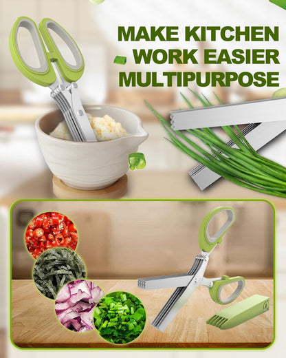Heavy Duty Herb Cutter, Kitchen Scissors with 5 Blades and Cover for Cutting Basil, Chive, Parsley, and Garlic