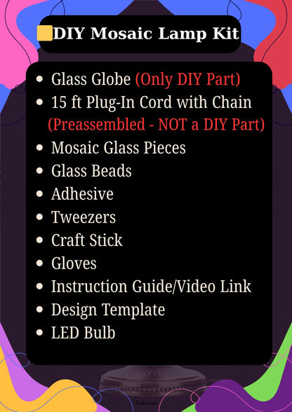 DEMMEX DIY Turkish Mosaic Plug-in Hanging Lamp Kit – NO Grout or Plaster, Beginner-Friendly – Complete Tiffany Mosaic Glass Light-Making Craft Project Kit for Adults and Teens (Turquoise&Green)