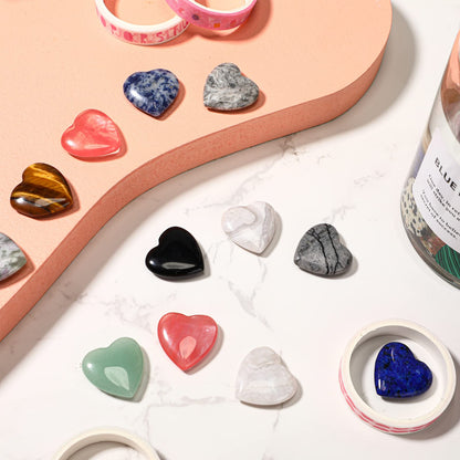 Nuenen 40 Pcs 0.8 Inch Heart Shaped Crystal Worry Stone Bulk Heart Rock Tiny Trinkets Healing Crystal Gemstone Employee Appreciation Gifts Palm Pocket Love Carved Rock for Mom Women Meditation