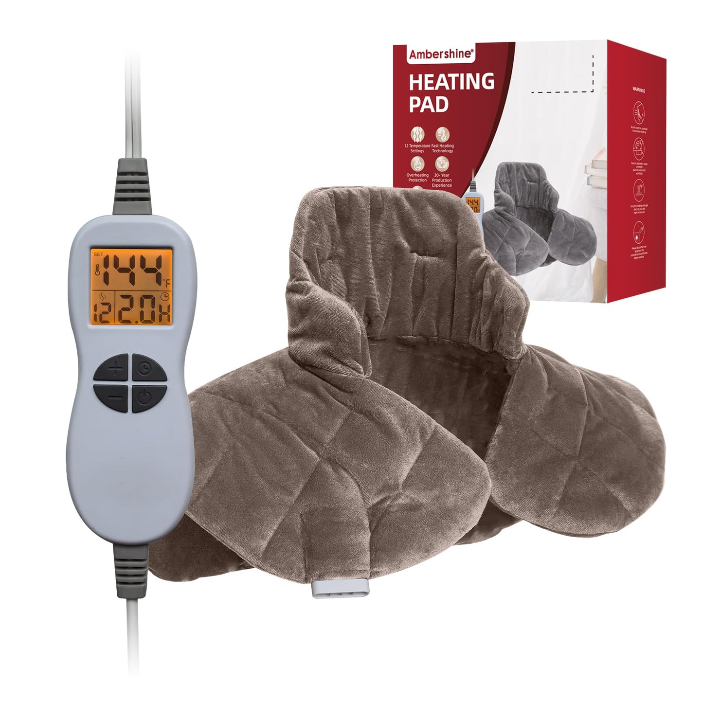 Ambershine 17''x33'' XXXL King Size Heating Pad with 12 Temperature Settings & 4 Auto-Off Countdown Timers, Pain Relief for Back/Neck/Shoulders/Abdomen/Legs, Christmas Gifts for mom dad (Dark Gray)