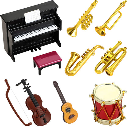 Dollhouse Miniature Musical Instrument Set in 1:12 Scale, Mini Dollhouse Musical Instrument Model Includes Violin Piano Trumpet Saxophone Electric Guitar, Model Accessory F