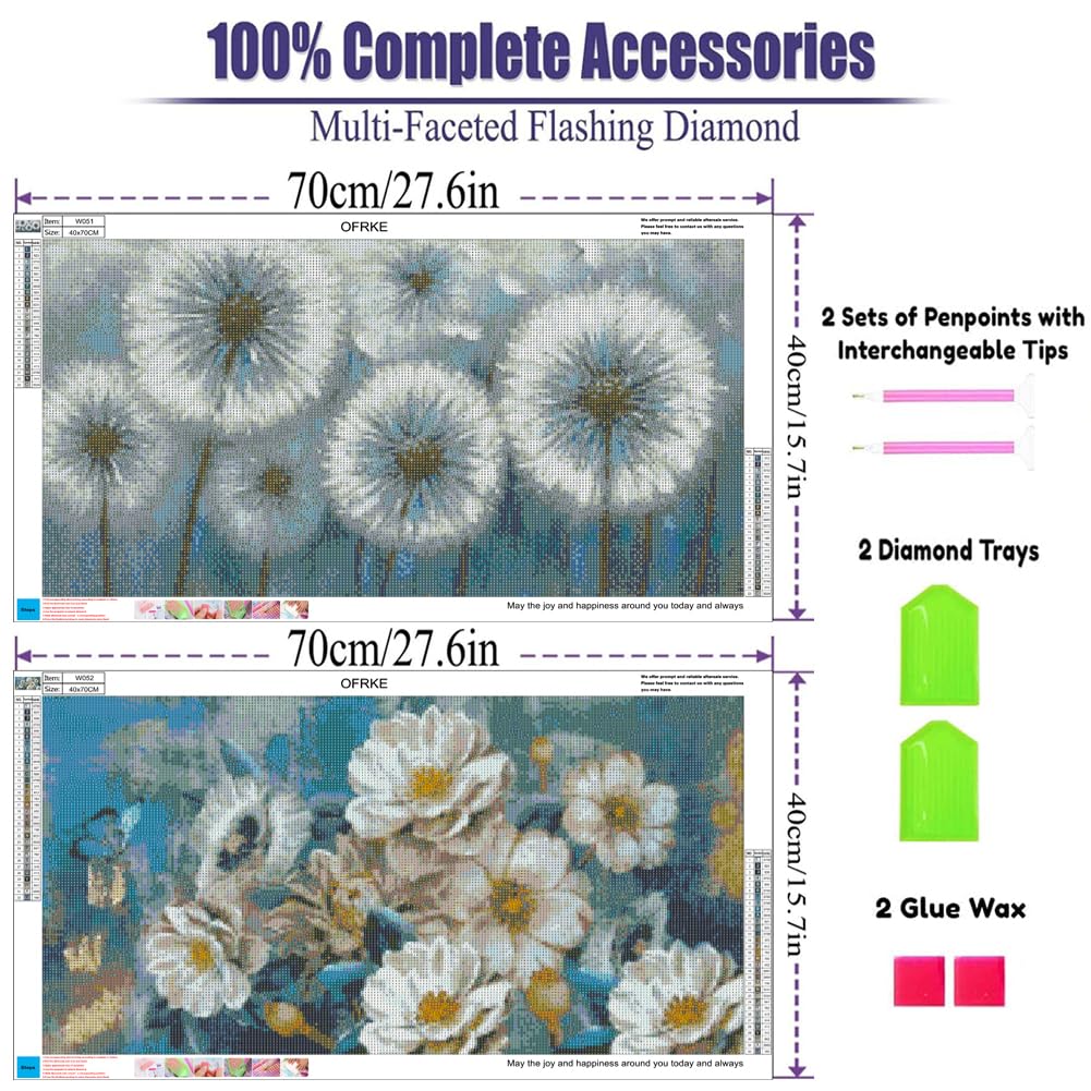 2 Pack Diamond Painting Kits，Large 5D DIY Dandelion Flower Diamond Painting Kits for Adults，DIY Full Drill Crystal Rhinestone Arts and Crafts，Gem Art Painting with Diamond Home Wall Decor (28X16inch)