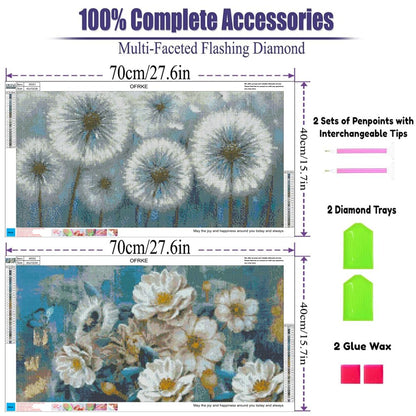 2 Pack Diamond Painting Kits，Large 5D DIY Dandelion Flower Diamond Painting Kits for Adults，DIY Full Drill Crystal Rhinestone Arts and Crafts，Gem Art Painting with Diamond Home Wall Decor (28X16inch)