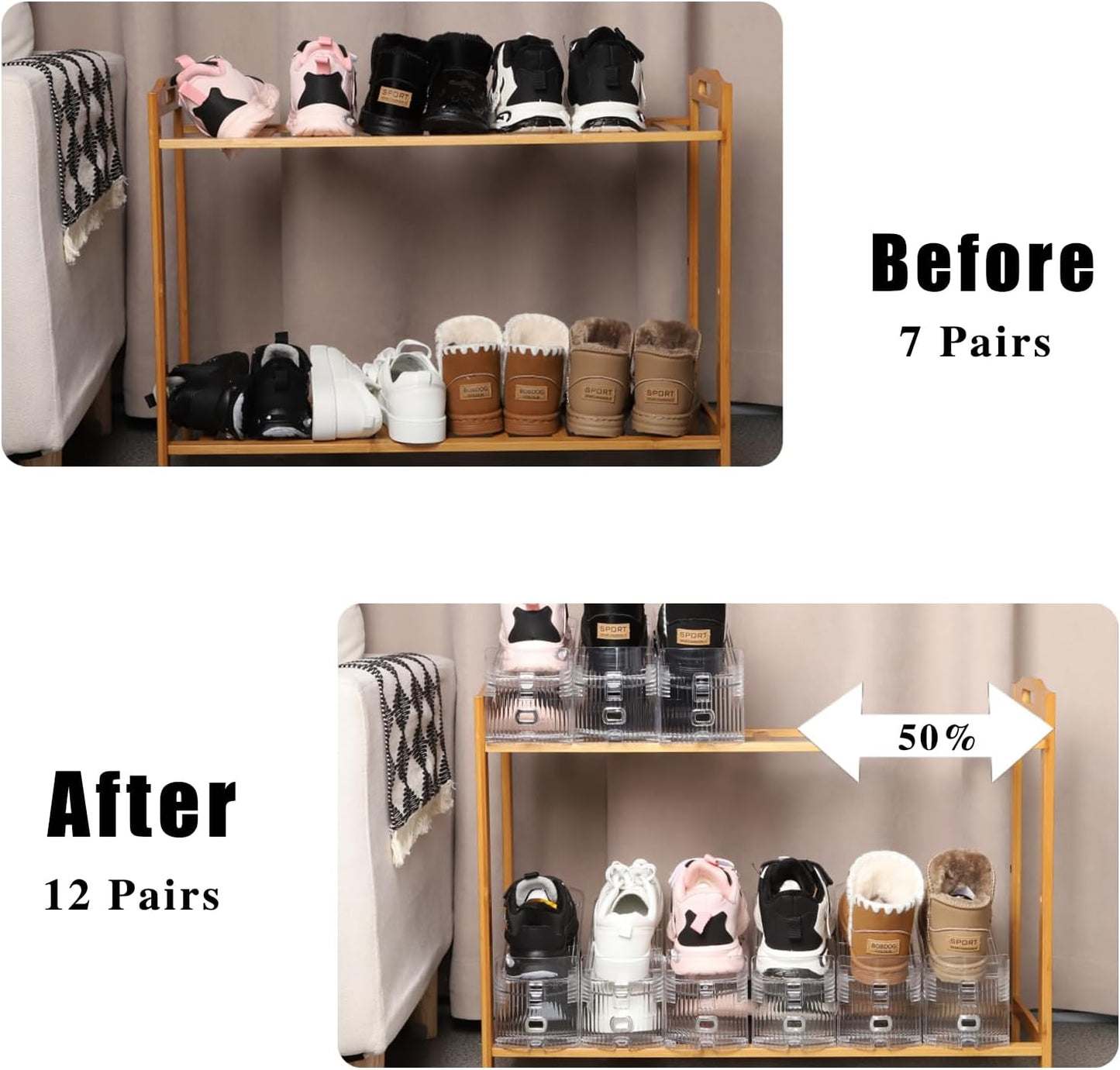 12 Pack Closet Shoe Slots Organizer Adjustable Level Shoe Stacker Holder Storage Space Saving Sneakers Display Tray
