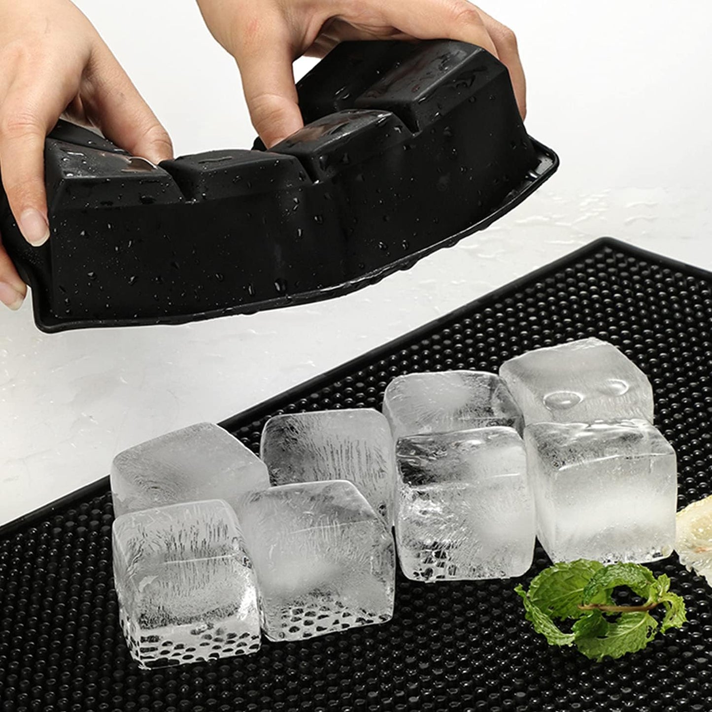 Froz Silicone Ice Cube Trays 2 Pack, Makes 8 Big 2 Inch Square Ice Cubes for Whiskey and Cocktails