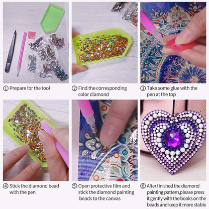 HXYQMMY 5PCS Diamond Painting Keychain -Diamond Art Kits for Adult Paint with Diamonds by Numbers Love Heart Pendant Diamond Art Keychains Crat