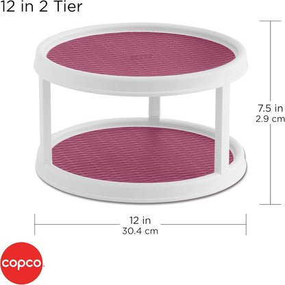 Copco Non-Skid 2 Tier Pantry Cabinet Lazy Susan Turntable, 12-Inch, White/Purple