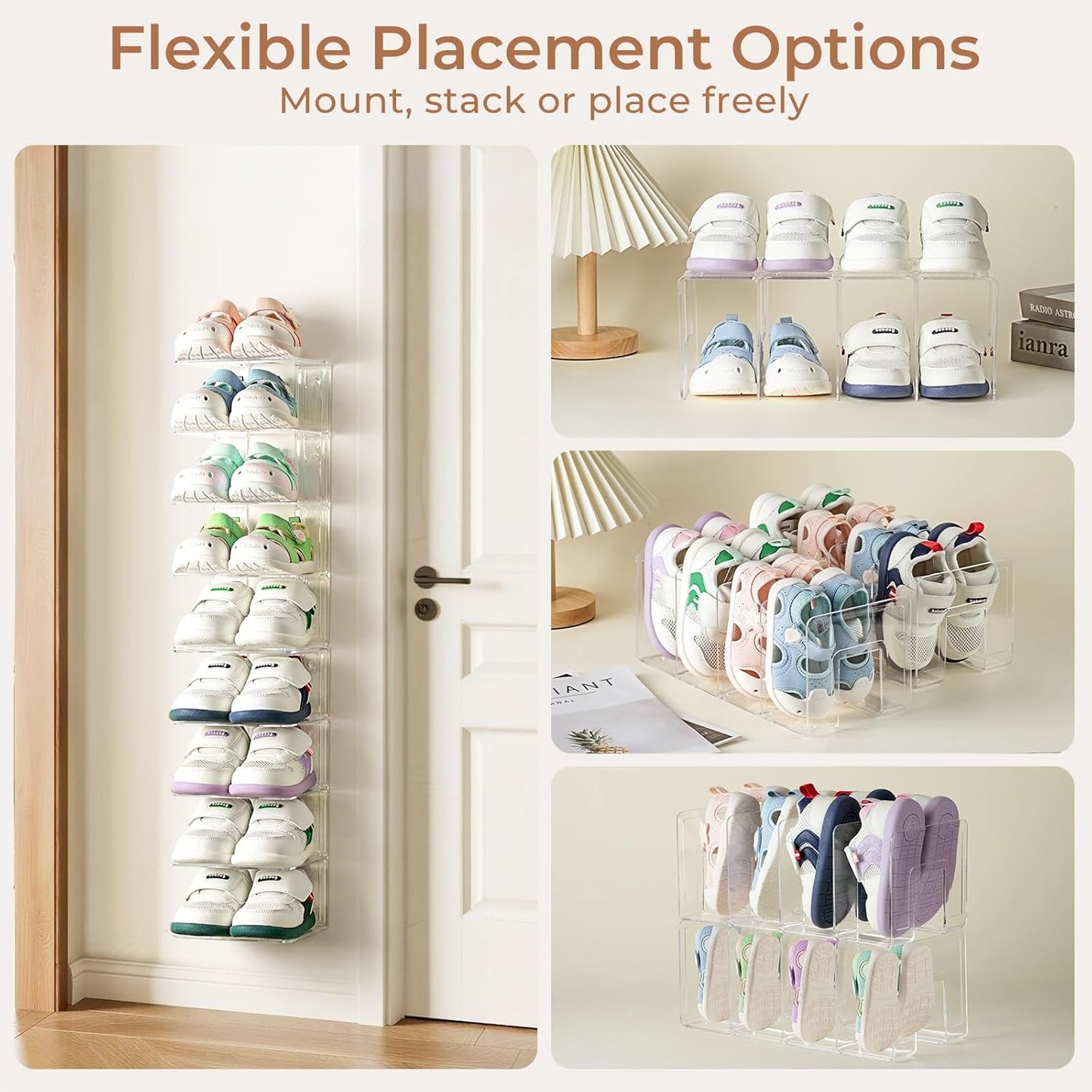 Closet 4 2PC Clear Acrylic Kids Shoe Rack for Organizers and Storaget, Baby Shoe Storage Small Shoe Rack Sections Kids