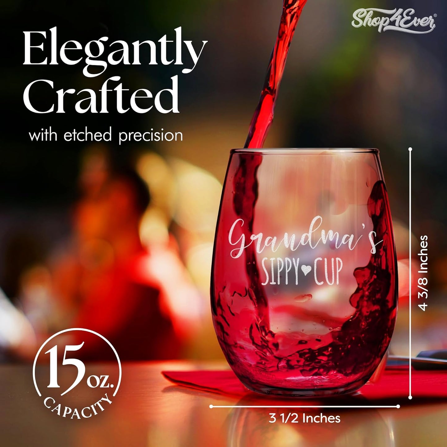 shop4ever Grandma's Sippy Cup Engraved Stemless Wine Glass, 15 oz, Mother's Day Gift for Grandmother