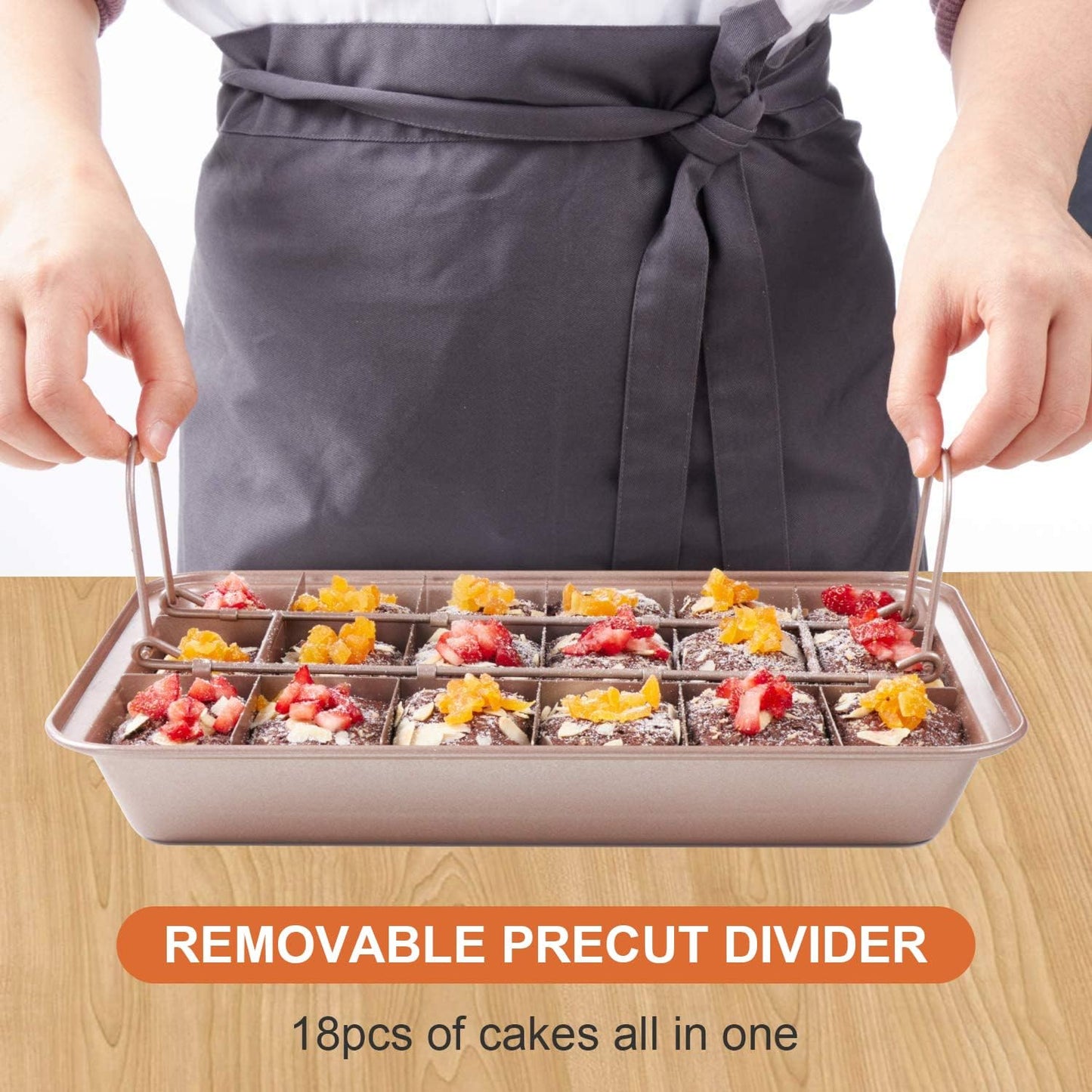 Nonstick Brownie Pan, High Carbon Steel Baking Pan with Dividers, Makes 18 Pre-Cut Brownies for Oven Baking