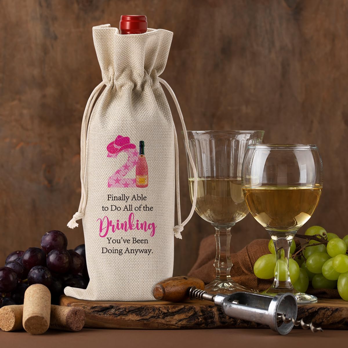 Unique 21st Birthday Gifts for Her Him, Happy 21st Birthday Party Decorations, Wine Bag for Finally Able to Drink