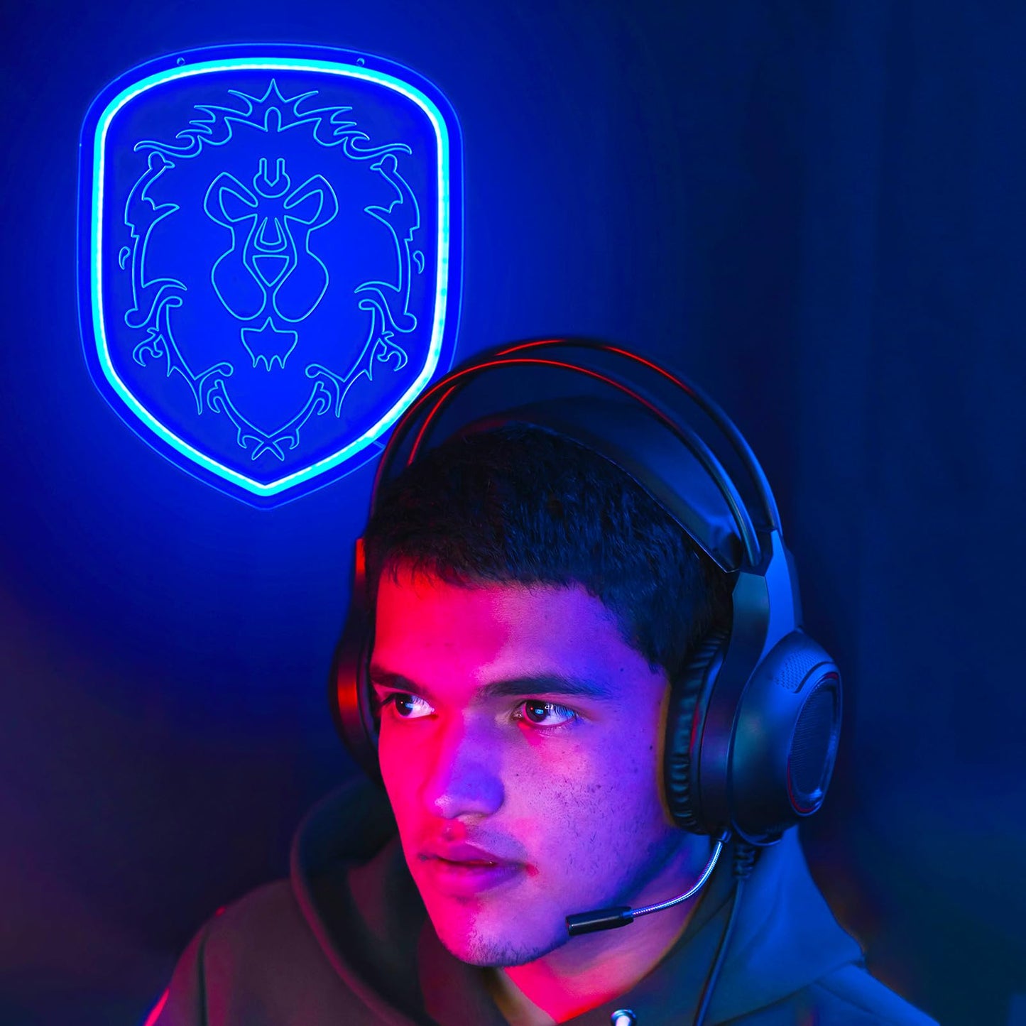 Alliance Lion Neon Light - USB-Powered Adjustable LED Wall Decor Art with Durable Acrylic & Flexible Design for Gamers & Fans, Blue, 15 in x 12.4 in