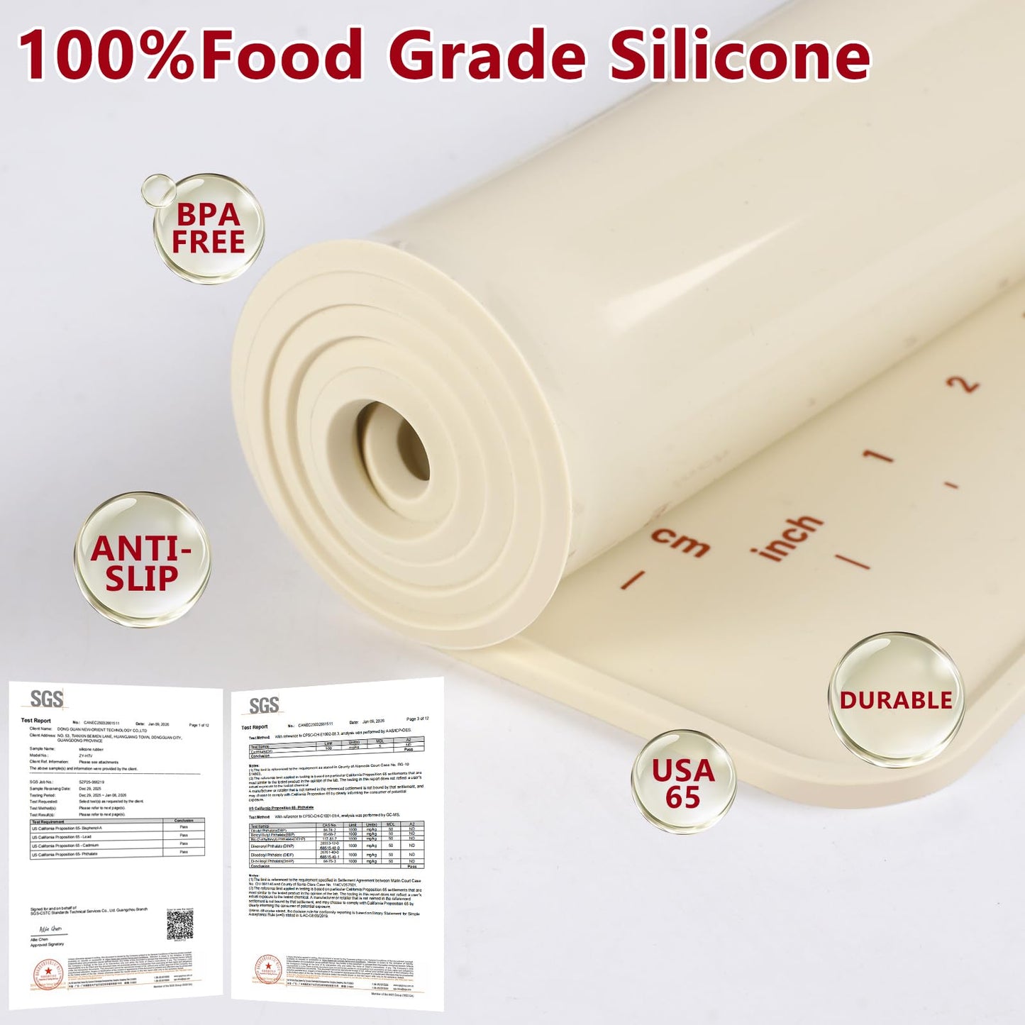 Silicone Baking Mat 28" x 20", Extra Thick Food Grade Liquid Silicone Non-Stick Dough & Pastry Rolling Mat with Measurements, Raised Edge, Reusable & Heat Resistant for Bread, Cookies, Pizza, Fondant