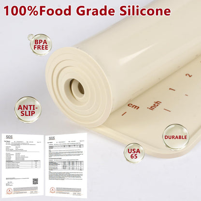 Silicone Baking Mat 28" x 20", Extra Thick Food Grade Liquid Silicone Non-Stick Dough & Pastry Rolling Mat with Measurements, Raised Edge, Reusable & Heat Resistant for Bread, Cookies, Pizza, Fondant