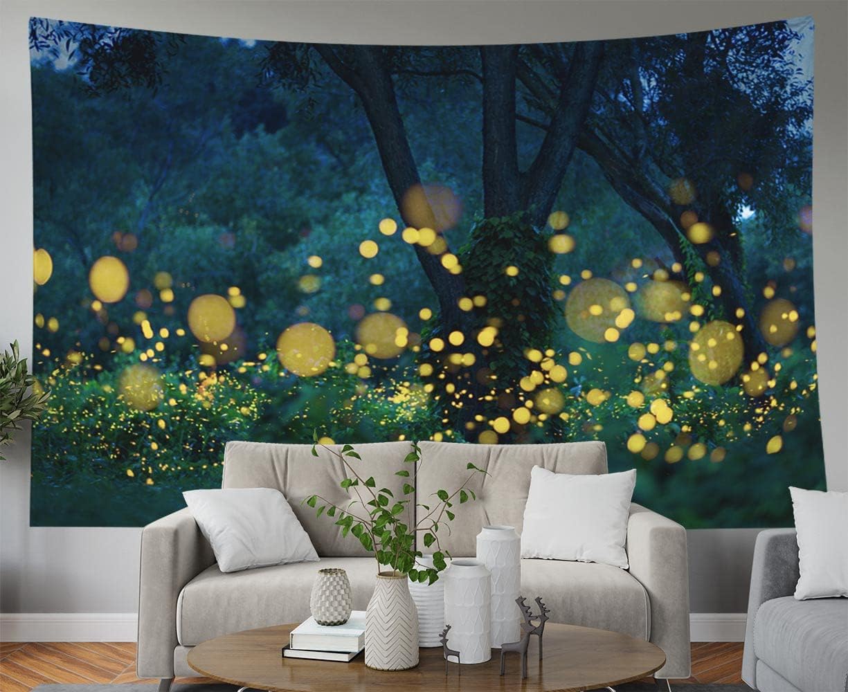 EMMTEEY Fantasy Tapestry Lampyridae Night Trees Lightning Bugs Wall Tapestry 80X60 for Friends Families