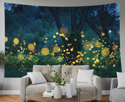 EMMTEEY Fantasy Tapestry Lampyridae Night Trees Lightning Bugs Wall Tapestry 80X60 for Friends Families