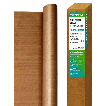 VORTRIDINO PTFE Sheet Roll 39in x 15ft Heat Resistant PTFE Sheet for Heat Press Transfer, Non Stick Protects Iron PTFE Coated Heat Press Cover Sheet Reusable Craft Mat (8Mil Thickness)
