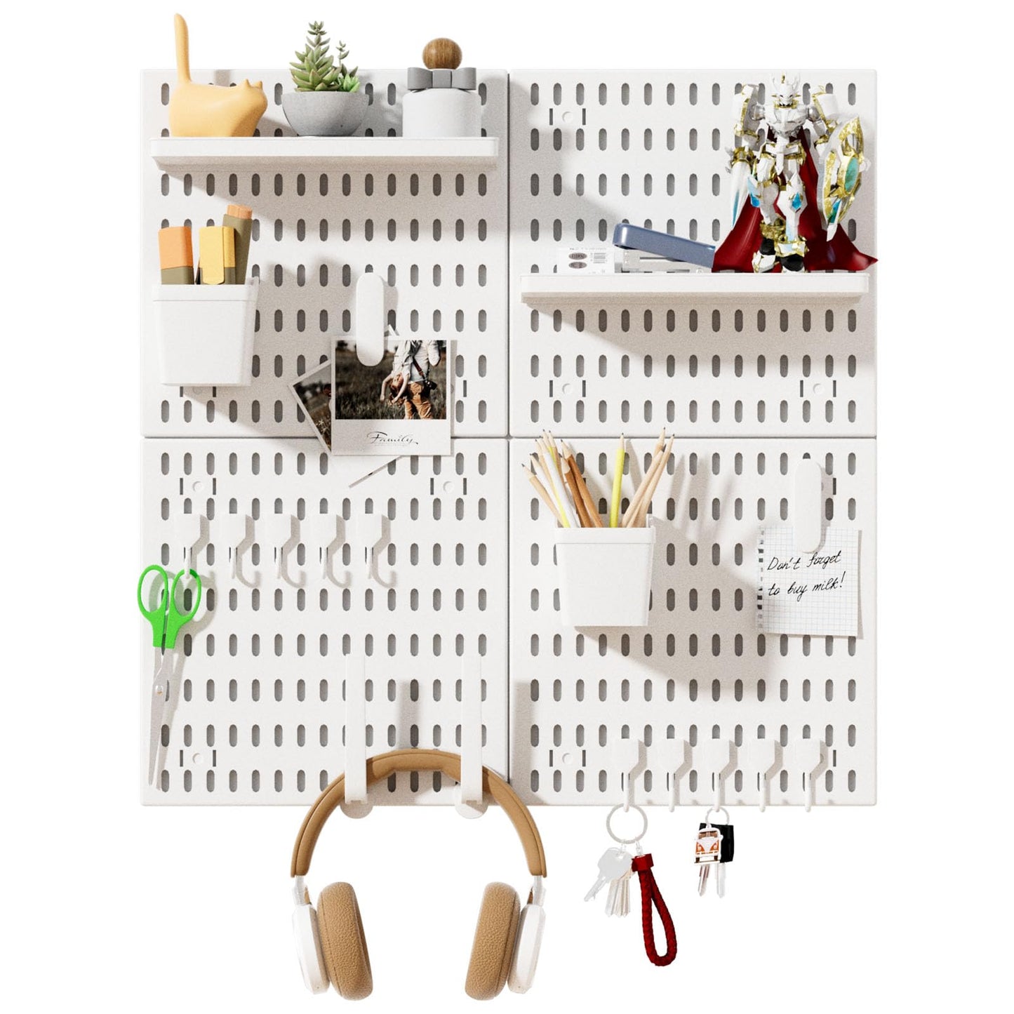 SHGJ&SOFT Peg Board Wall Organizer Panels, 22pcs - Includes 4 White Pegboards & Accessories, Plastic Pegboard for Home，Office, Craft Room, Gaming Setup, 24″×24″, Wall Mount Display Pegboard Panel Kits