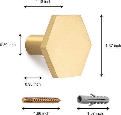 Modern Wall Hooks Made from Solid Brass, Ideal for Coats, Bags, Pack of 4 Decorative Coat Hooks (Hexagon)