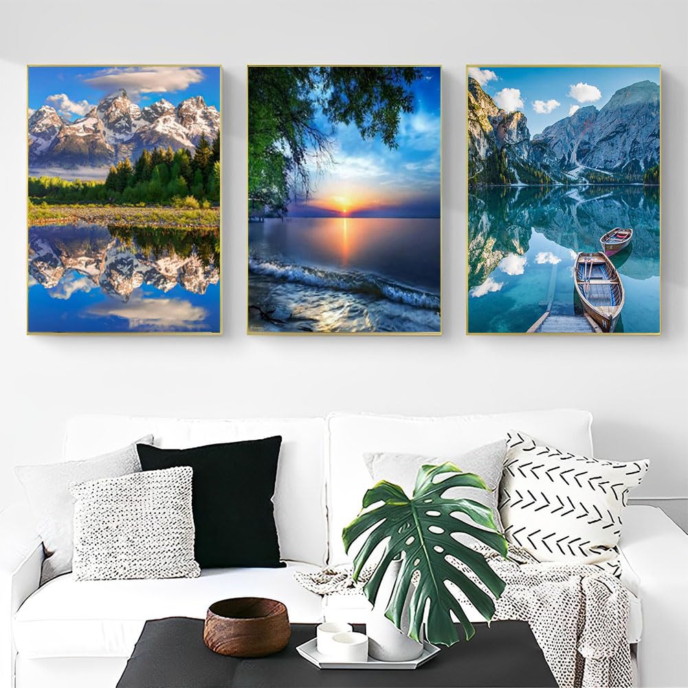 OFRKE Diamond Painting Kits for Adults,3 Pack Landscape Diamond Art for Beginners, Diamond Round 5D Full Drill Paint with Diamonds Pictures Gem Art Painting Kits DIY Crafts Kits 12x16inch