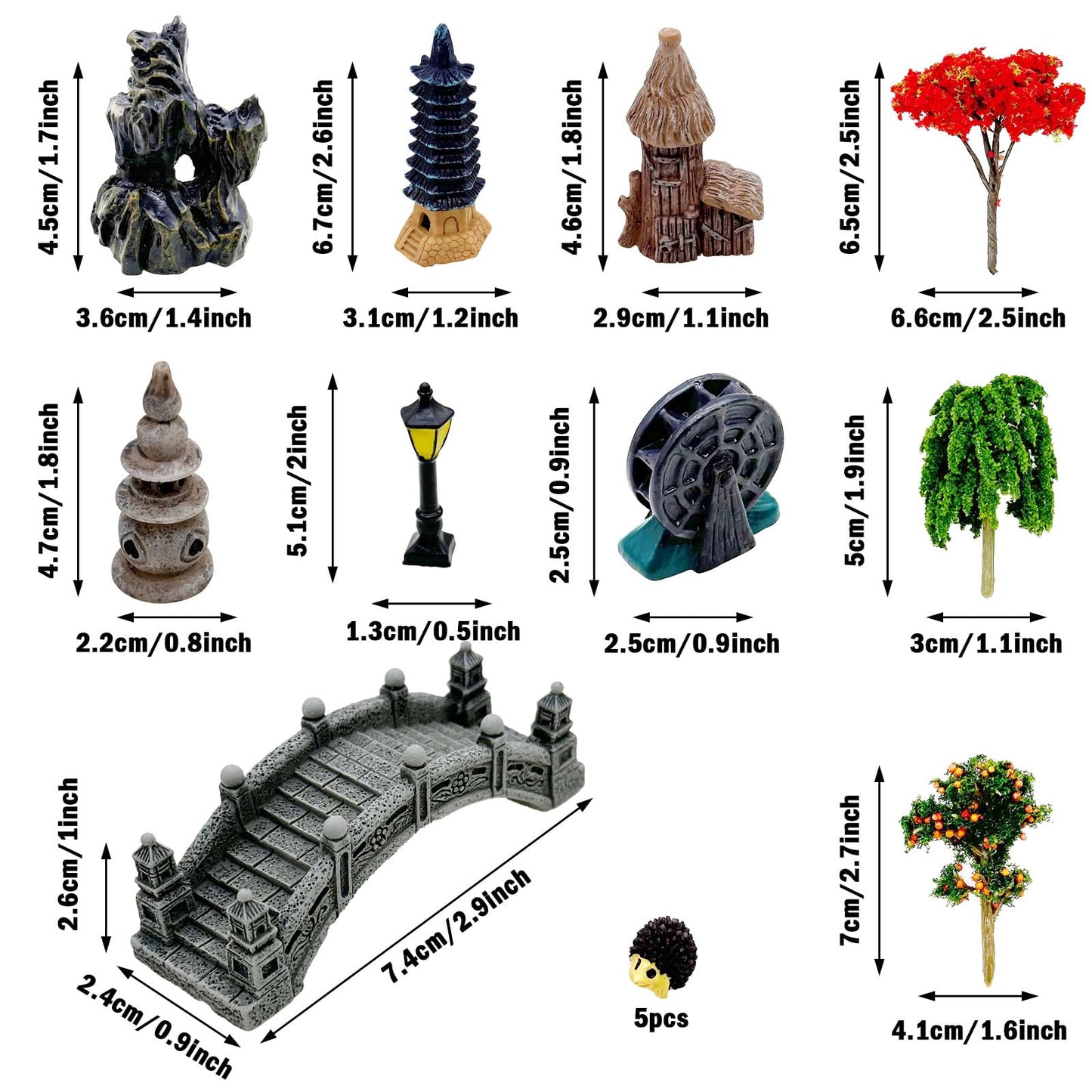 Cayway Outdoor Fairy Garden Miniatures Mini Zen Garden Accessories, Artificial Garden Grass, Model Trees, Mini Garden Ornaments, Bonsai Decorative Craft Tools Kit