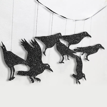 Cheerland Glitter Black Crow Cage Halloween Decorations Bird Raven Hanging Banners for Gothic Halloween Garland Backdrop Centerpiece Wall Cutouts for Horror Theme Birthday Wedding Yard Party Supplies