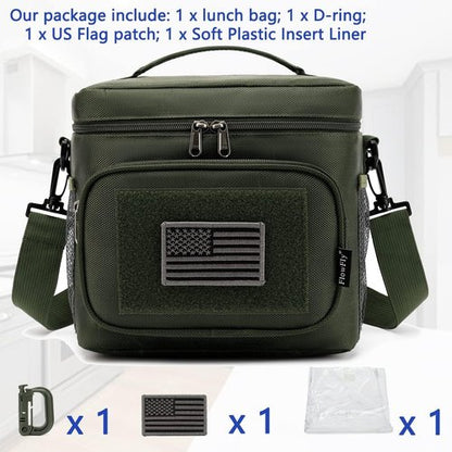FlowFly Tactical Lunch Bag - Large Insulated Cooler Tote for Men & Women | Army Green, MOLLE/PALS Webbing