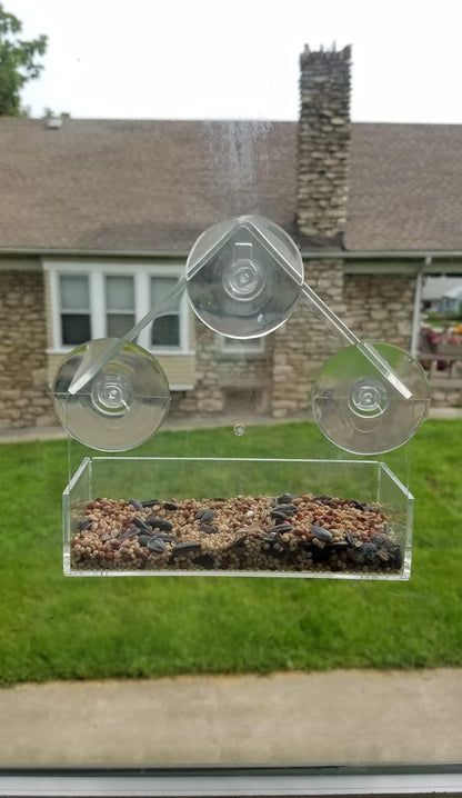 Window Bird House Feeder - Extra Strong Suction Cups Clear Bird Seed Holder for Outside Birdhouse Shape