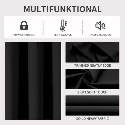 Joydeco Blackout Curtains 84 Inch Length 2 Panels Set, Thermal Insulated Long Curtains& Drapes 2 Burg, Room Darkening Grommet Drapes for Bedroom Living Room Window (Black, W52 x L84 Inch)