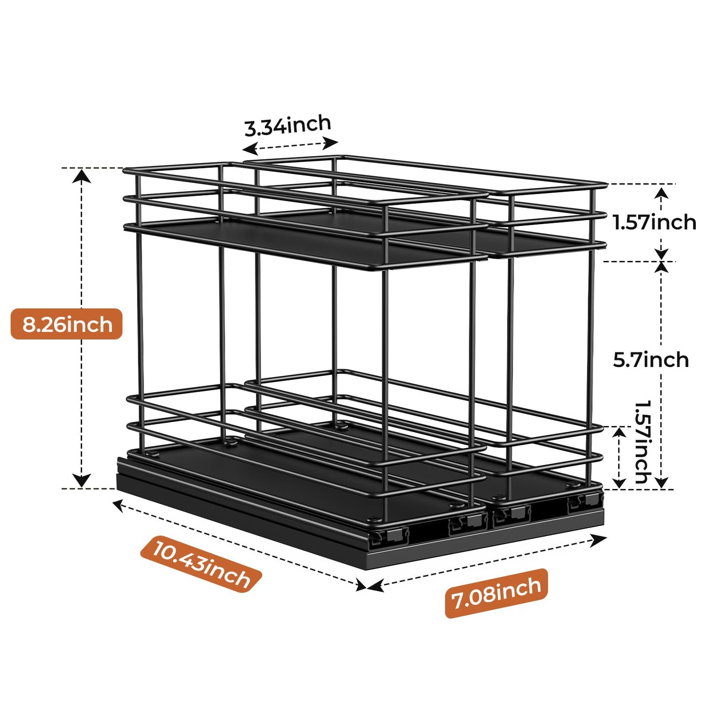 Pull Out Spice Rack Organizer for Cabinet, Slide Out Spice Racks, Easy to Install, 2.1''Wx10.35''Dx8.26''H, 3 Drawers 2 Tiers(Black)