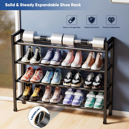 4-Tier Rack,17"-33" Closet,Metal Abiglifty Expandable Shoe Adjustable Shoe Rack for Shoes Shelves for Front Door