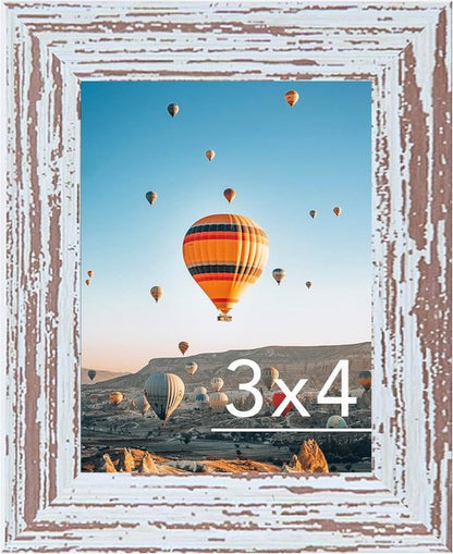 JCJMY 3x4 Rustic White Picture Frame - Versatile Wall & Tabletop Display | Shatter-Resistant Plexiglass