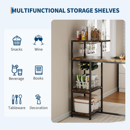 GarveeHome Bar Table and Chairs Set for 2, 3-Piece Bar Table Set with Storage Shelves, Cup Holder & Wine Rack, PU Leather Bar Stools, Small Dining Table for 2 for Kitchen, Breakfast Nook, Brown