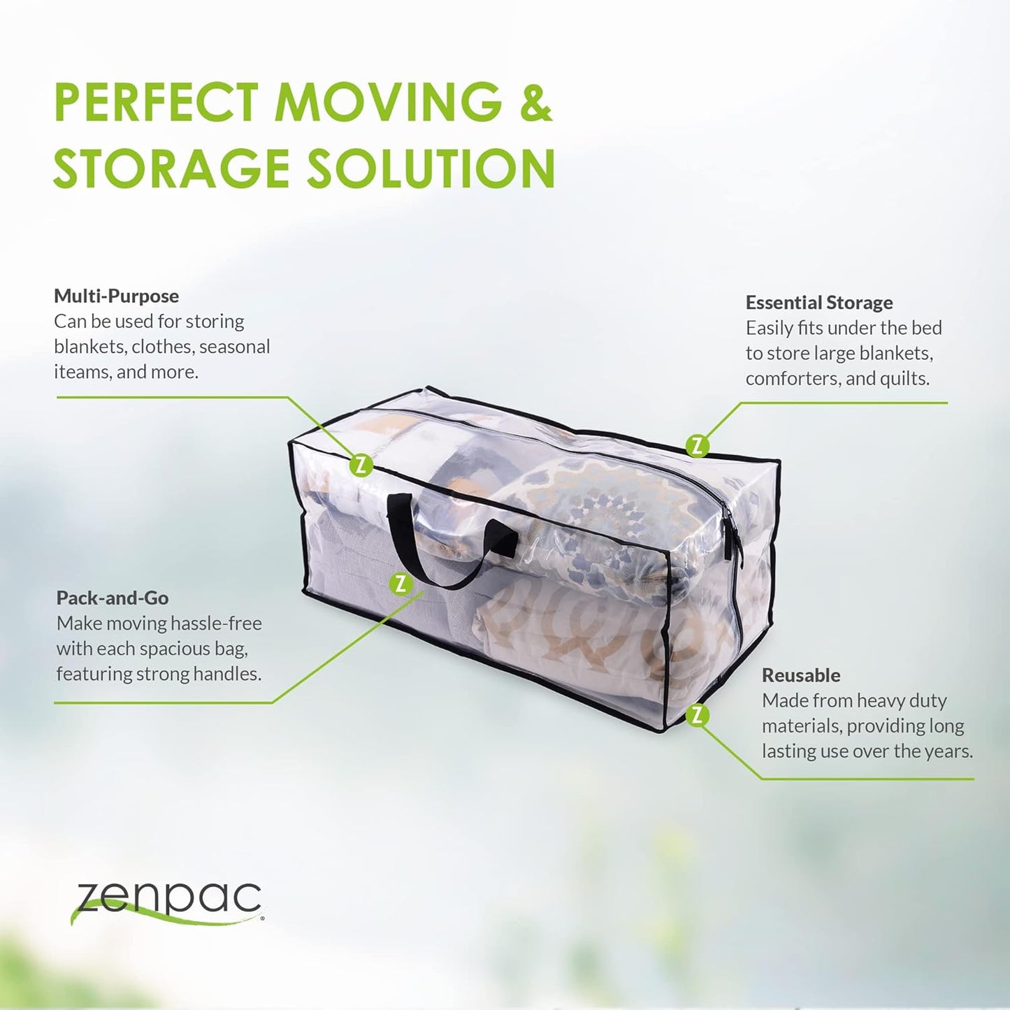 Clear Storage Bags, 3 Pack Zippered Moving Bags, Heavy Duty Transparent Totes for Packing and Organizing