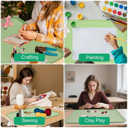 EEEKit Silicone Mat for Crafts, 23.6" x 15.7" Painting Mat with Raised Sides to Stay Tidy, Silicone Crafting Sheet for Crafts Creation, Green