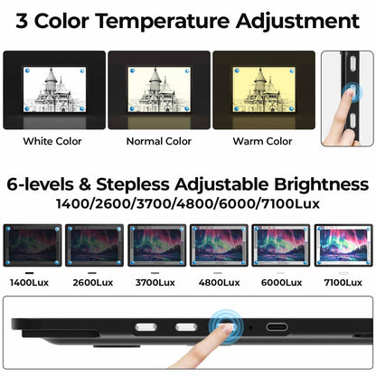 Heanolier Rechargeable A4 Light Board with Stand, 7100Lux Super Bright Magnetic Light Pad with Side Buttons, Wireless Light Box for Tracing, LED Light Table for Diamond Painting,Sketching,Drawing