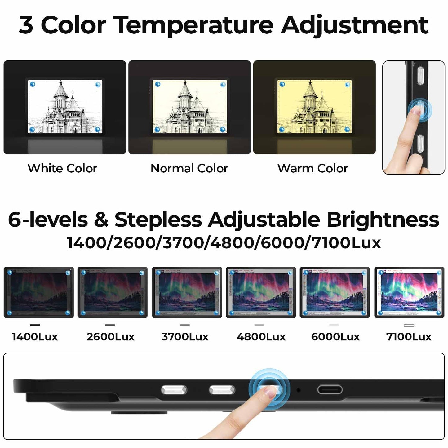 Heanolier Rechargeable A4 Light Board with Stand & Padded Case,7100Lux Bright Magnetic Light Pad with Side Buttons,Wireless Light Box for Tracing,LED Light Table for Diamond Painting,Sketching,Drawing
