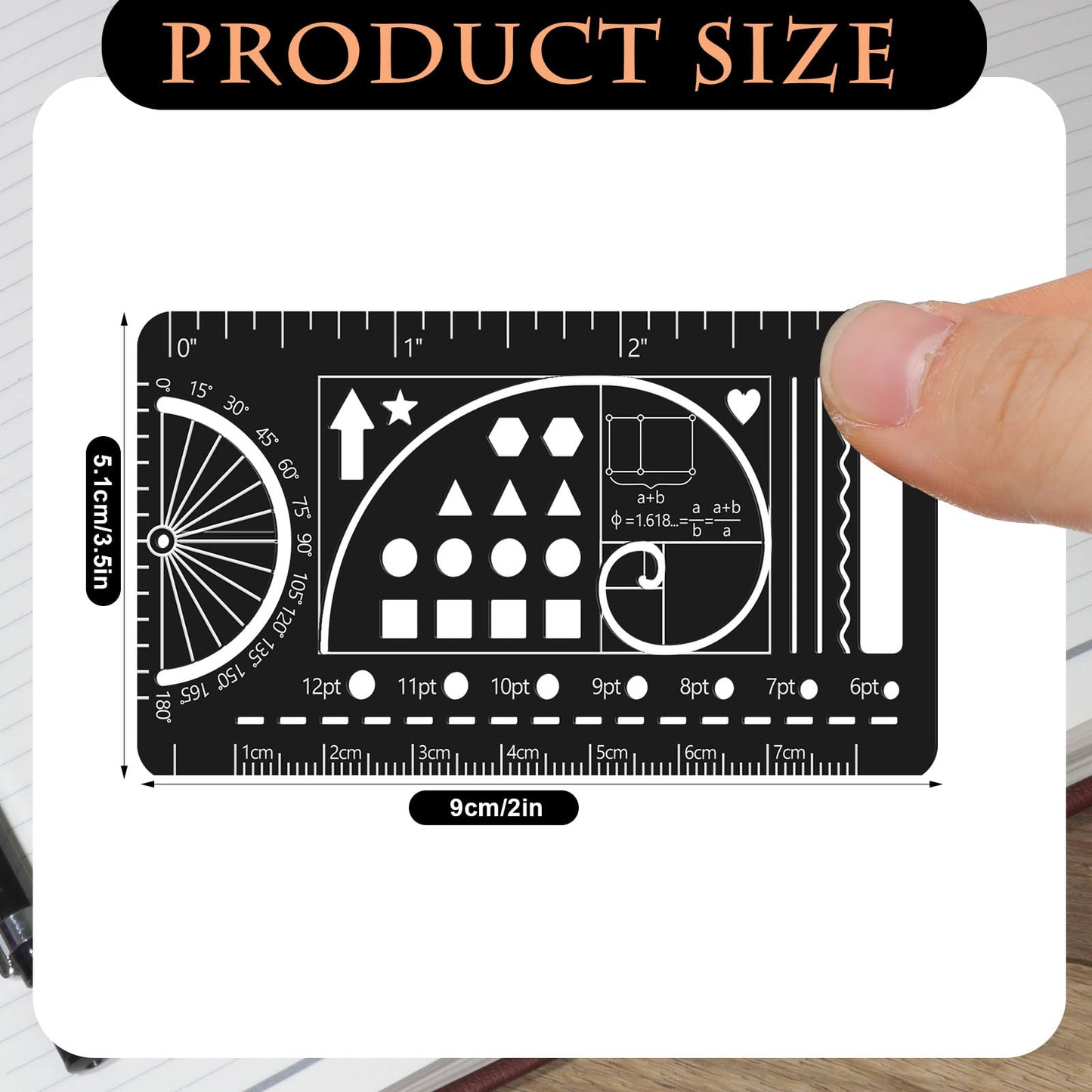 Humyoun Journal Stencil and Drawing Template Ruler Conversion Protractor Golden Ratio, Stainless Steel Bookmark Model Kit School Drafting Equipment for Students Bible Journaling Sketching Notes